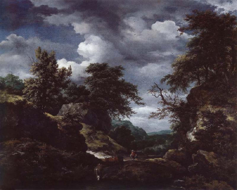 Jacob van Ruisdael Hilly Wooded Landscape with Cattle